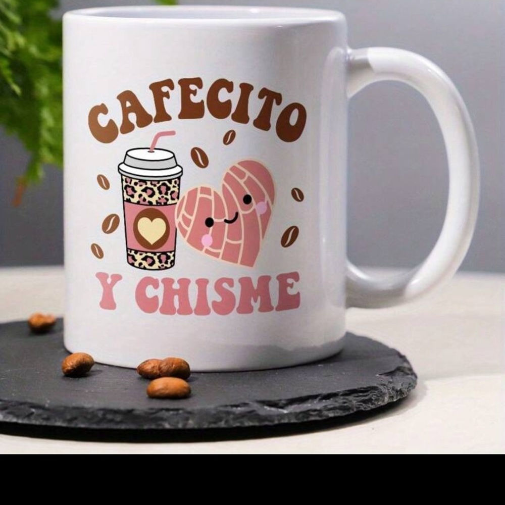 Home Collection Cafecito Y Chisme Mug - White, Brown, Pink